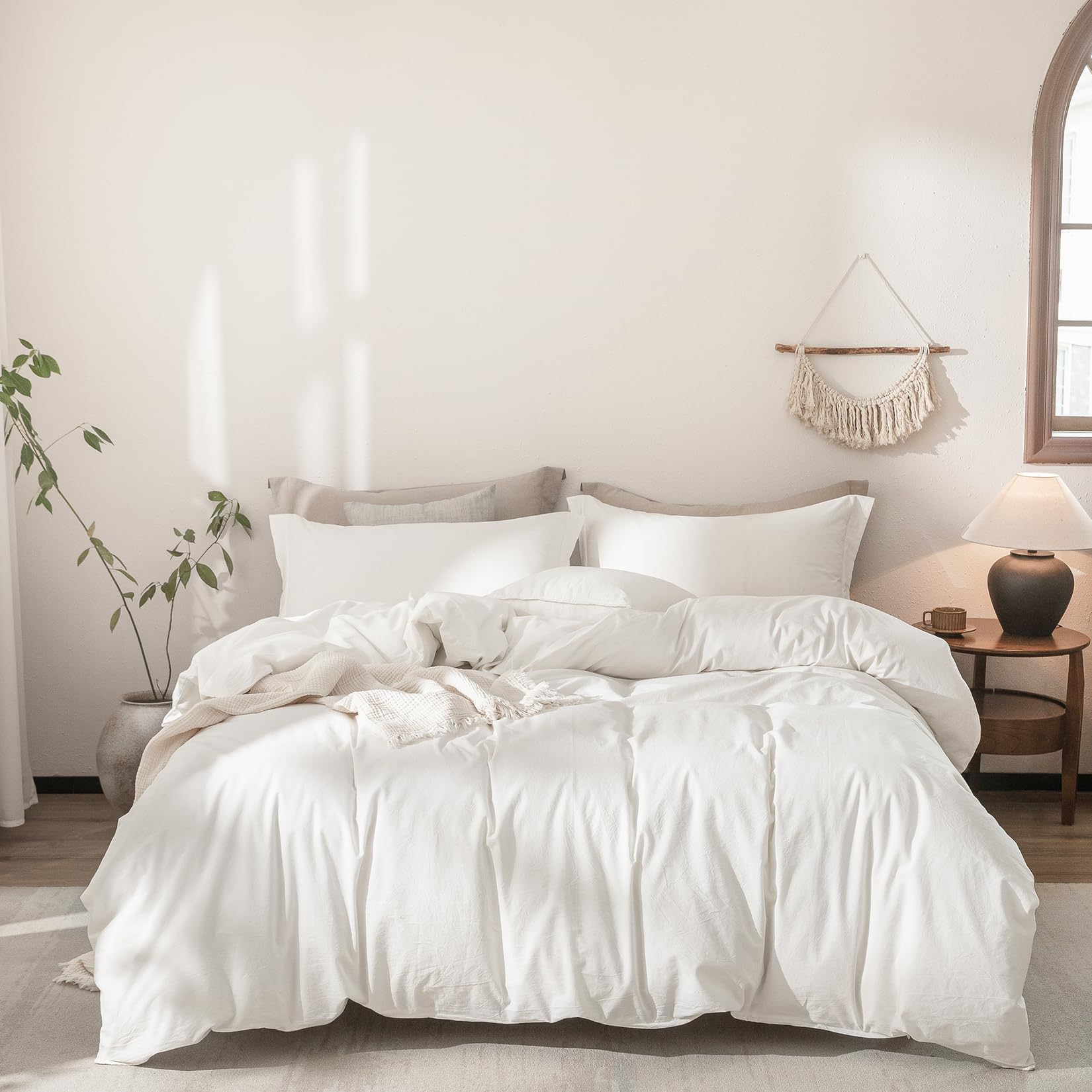 Warm Moment Off White Duvet Cover Queen Size 100% Washed Cotton Bedding Set Cover 1 Duvet Cover Zipper Closure And 2 Pillowcases